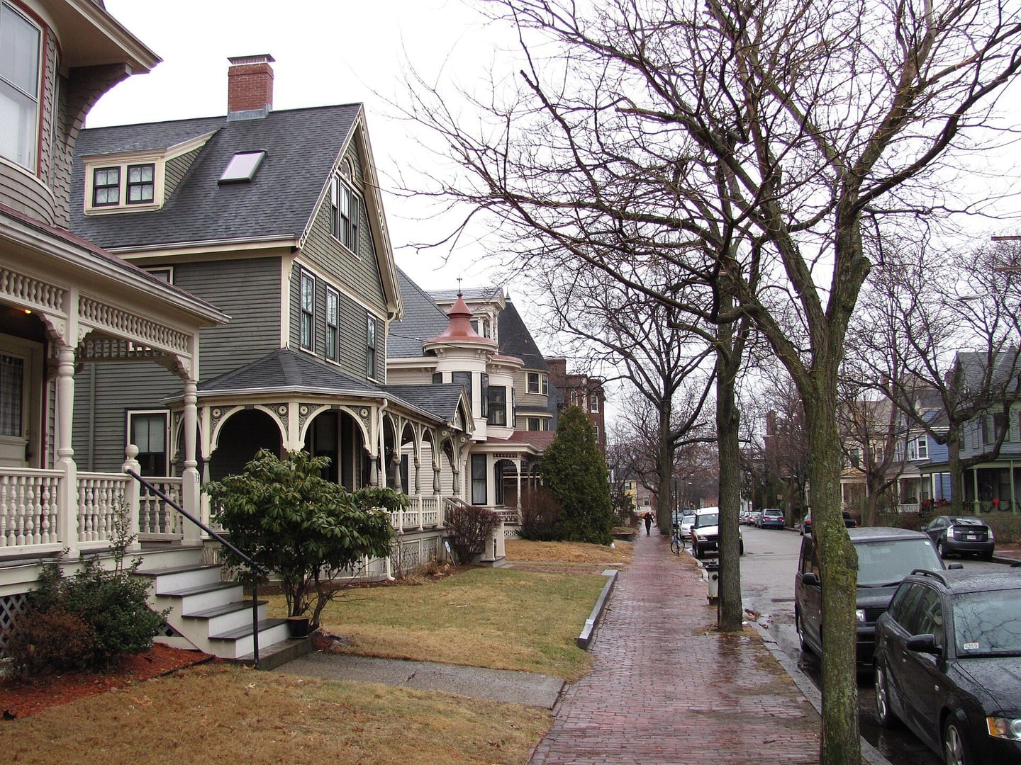 Porches and homes along Garfield Street in Cambridge, Massachusetts